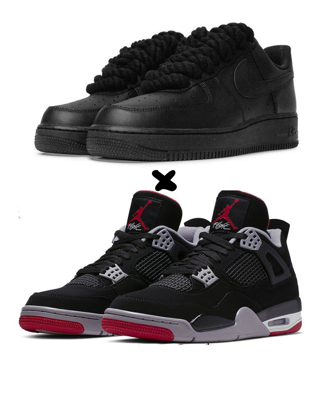 Nike Air Force 1 Low "Triple Black"  X.  Nike Air Jordan 4 Retro "Bred"